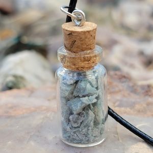 Kyanite Necklace, Hand Mined Stones in a Glass Jar, Handmade Unique Jewelry